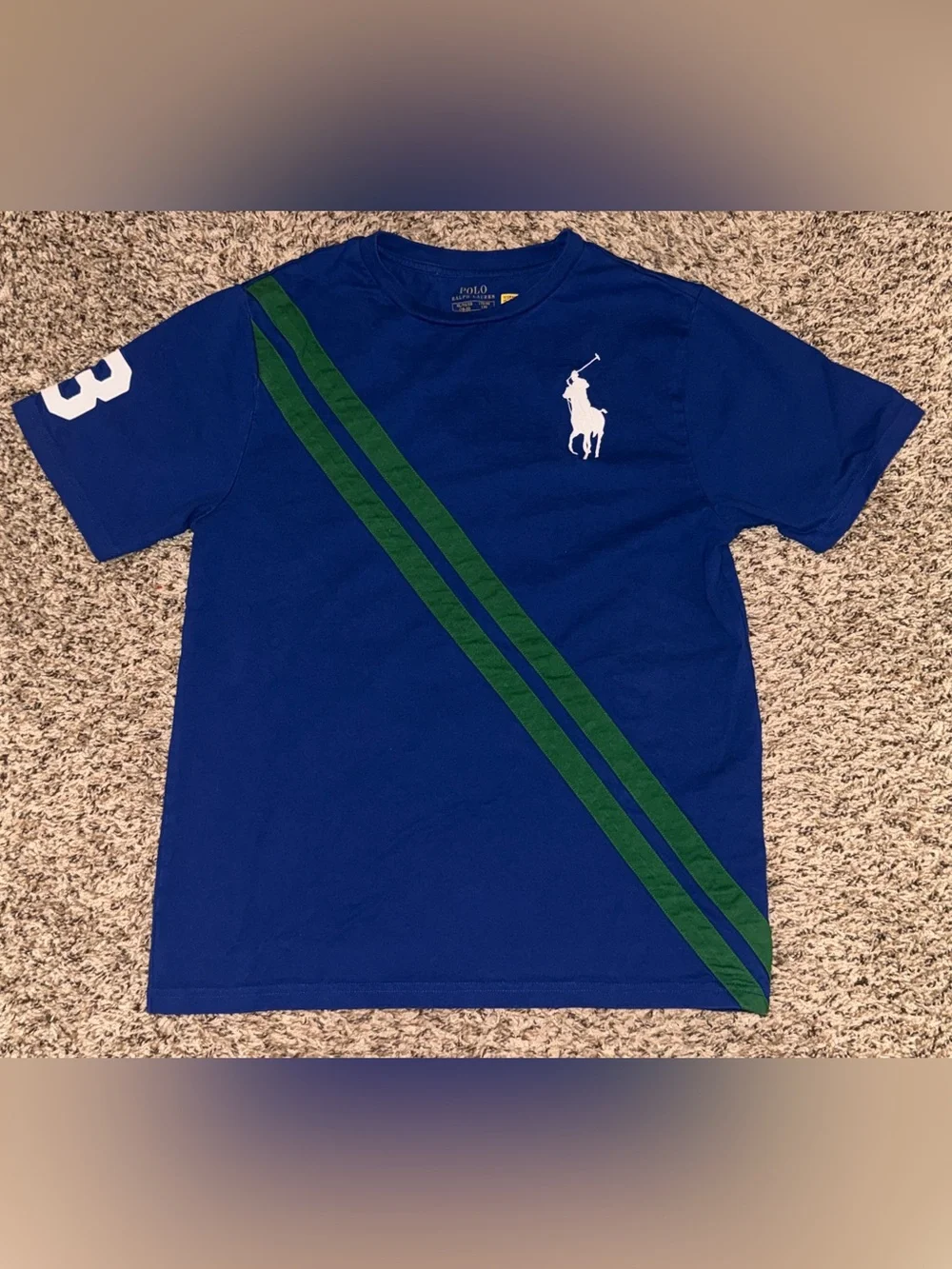 Ralph Lauren Royal Blue Tee & Short Set with Green Diagonal Stripes